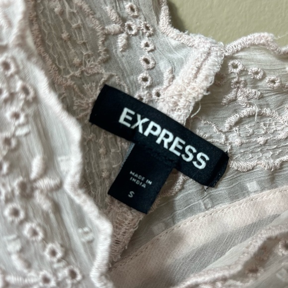 Express Romantic Pink Puff Eyelet Long Sleeve Cottagecore Bodysuit Top Small Y2K - Picture 5 of 12